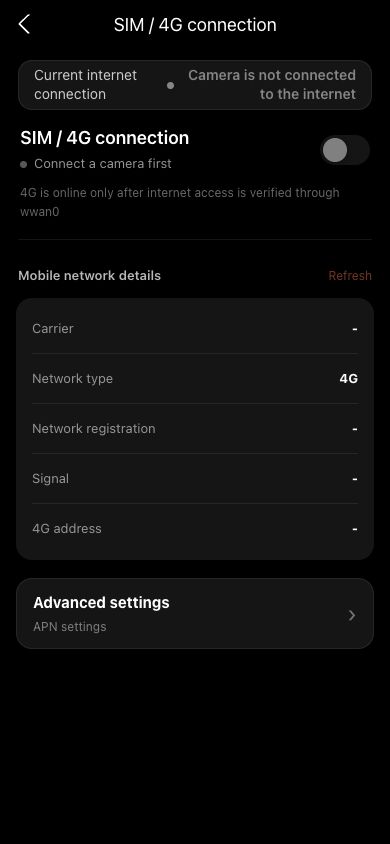 Ballr App SIM- und 4G-Verbindungsstatus