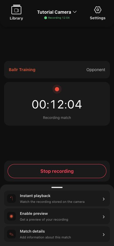Enregistrement de match actif dans Ballr App