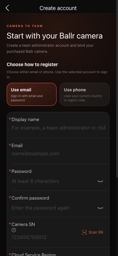 Schermata di registrazione dell'account Ballr App 2.2.162