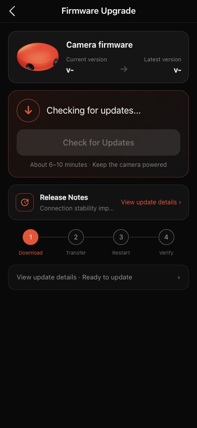 Ballr App 2.2.162 Kamera-Firmware-Update-Seite