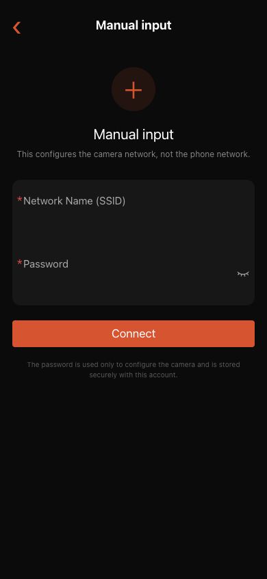 Manuelle Eingabe des WLAN-Namens und des Kennworts der Kamera in die Ballr App