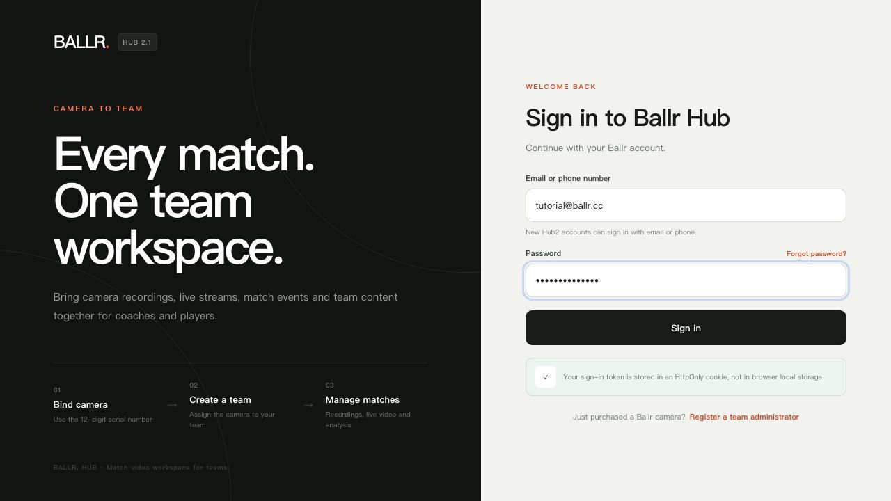 Riferimento inglese del percorso di accesso a Ballr Hub